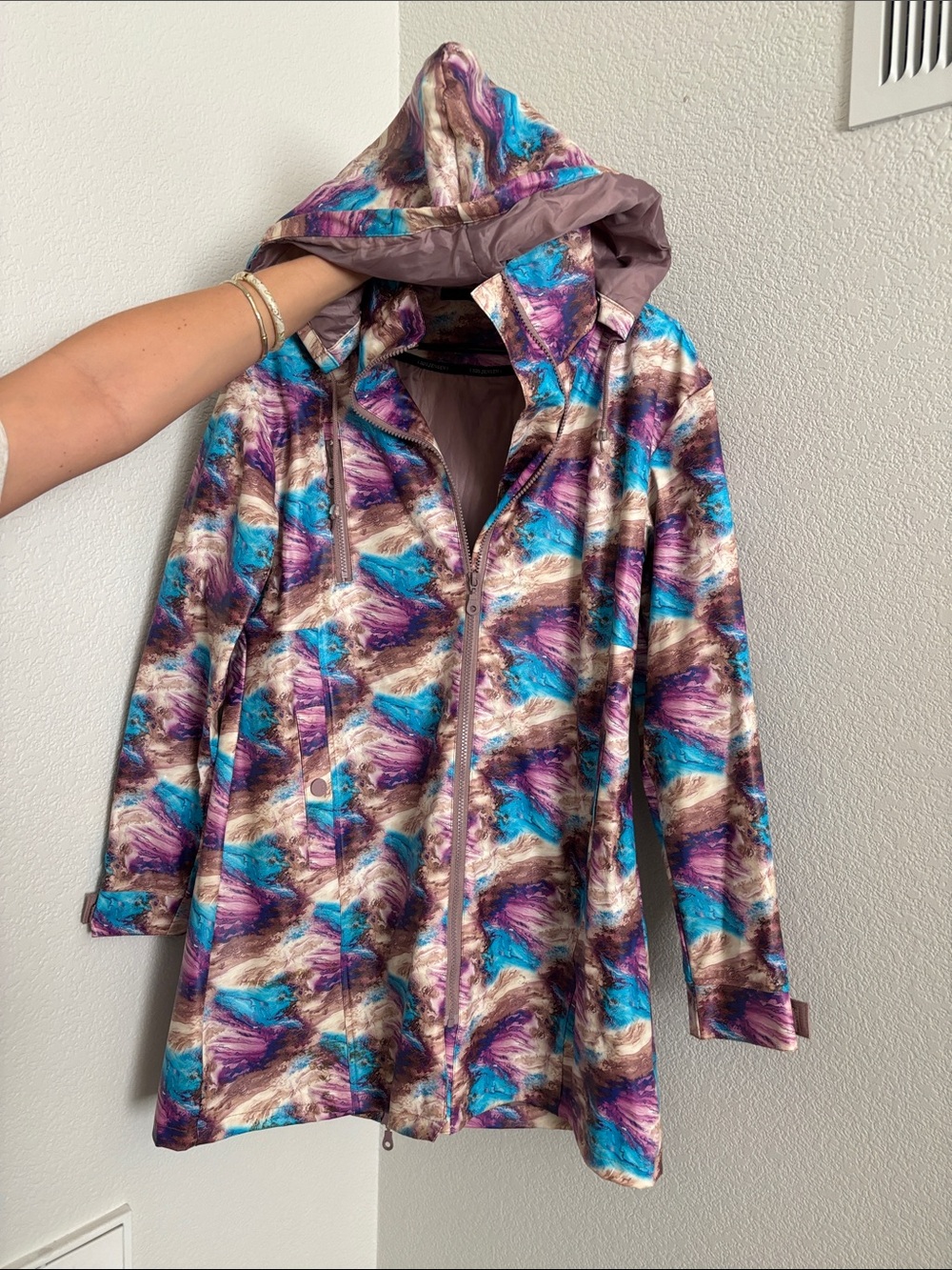 Women's Hooded Swim Cover-Up in Teal & Purple Print